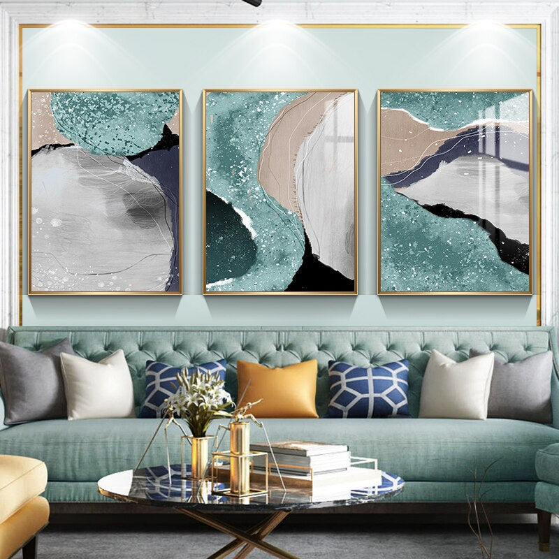 Modern Abstract Gray Jade Geomorphic Wall Art Fine Canvas Prints Nordic Pictures For Luxury Living Room Dining Room Bedroom Home Art Decor