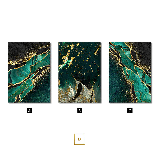 Modern Abstract Marble Print Wall Art Fine Art Canvas Prints Golden Green Agate Pictures For Luxury Living Room Dining Room Home Office Art Decor