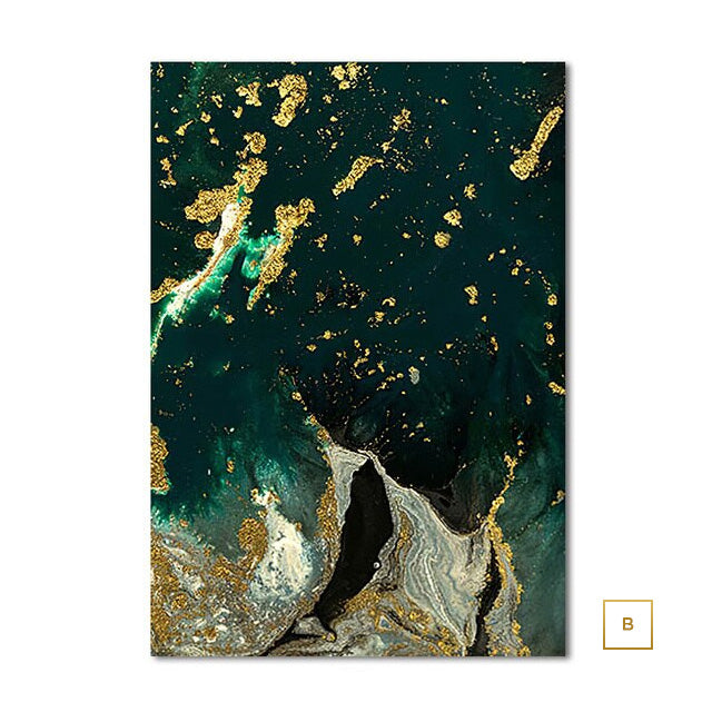 Modern Abstract Marble Print Wall Art Fine Art Canvas Prints Golden Green Agate Pictures For Luxury Living Room Dining Room Home Office Art Decor