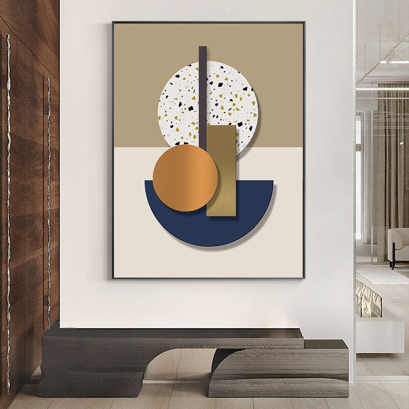 Modern Abstract Wall Art Fine Art Canvas Prints Minimalist 3d Visualization Blue Orange Beige Terrazzo Pictures For Luxury Living Room Art Decor