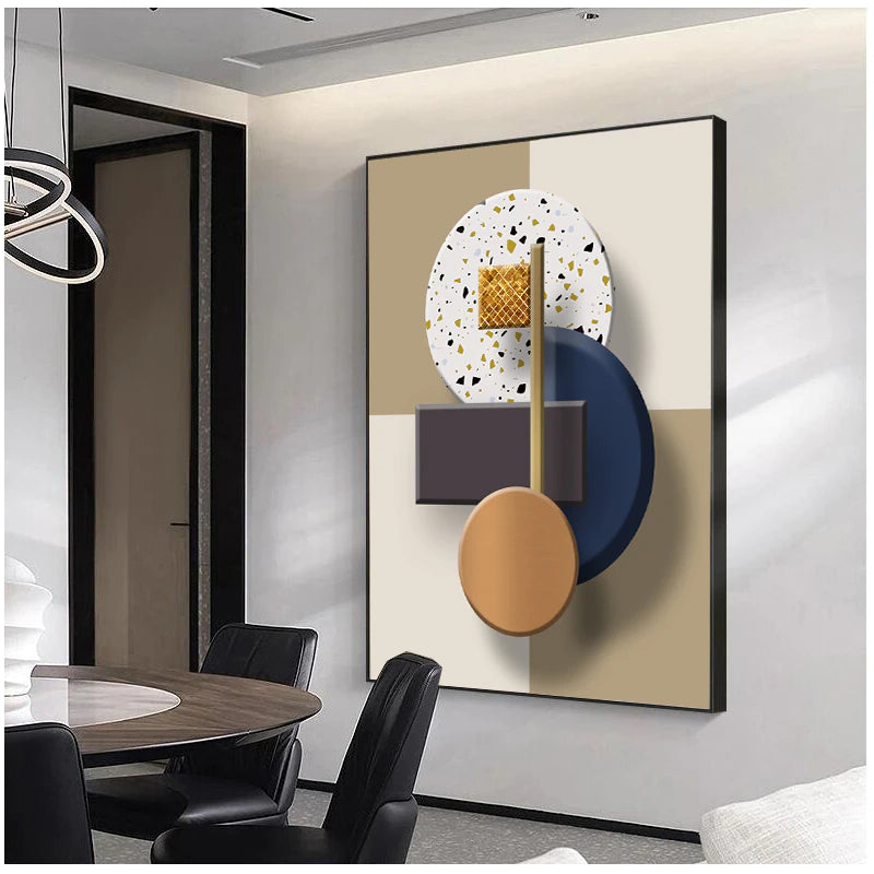 Modern Abstract Wall Art Fine Art Canvas Prints Minimalist 3d Visualization Blue Orange Beige Terrazzo Pictures For Luxury Living Room Art Decor