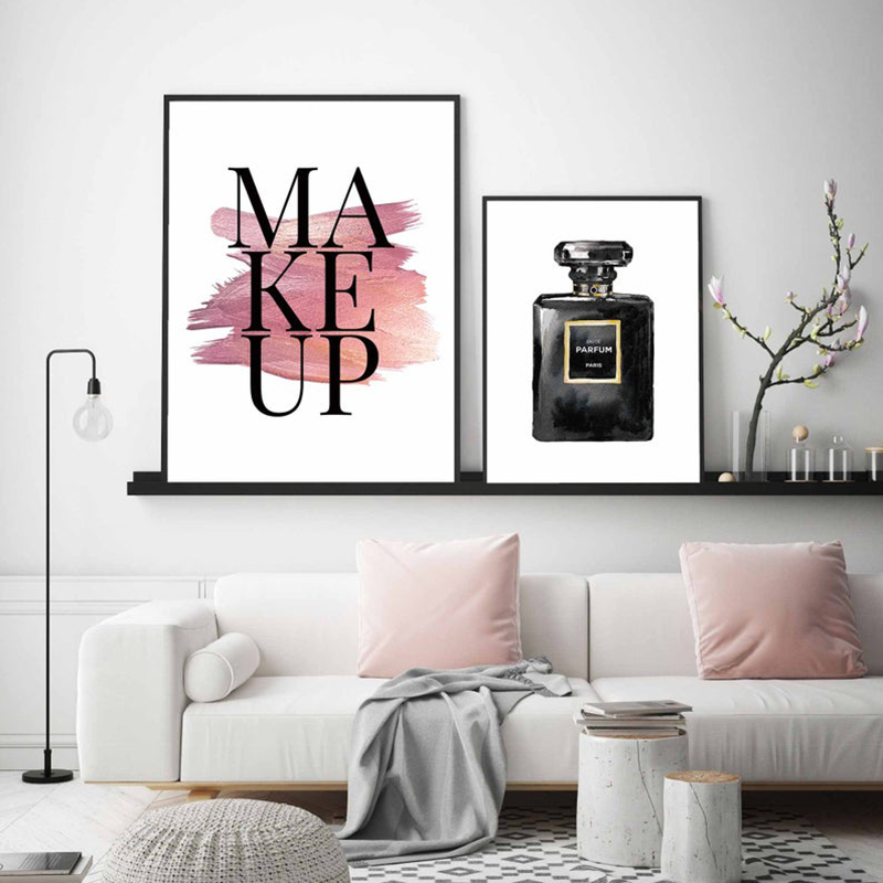 4pcs Fashion Women Canvas Wall Art Print Poster Set Unframed Wall Pictures Paintings Perfume Makeup Modern Artwork Decor for Dressing Room Bedroom