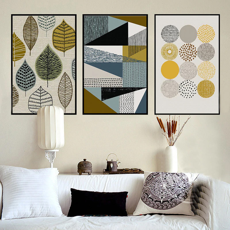Modern Design Abstract Nordic Canvas Wall Art Posters Attractive Geometric Design Warm Color Scheme For Modern Home Decor