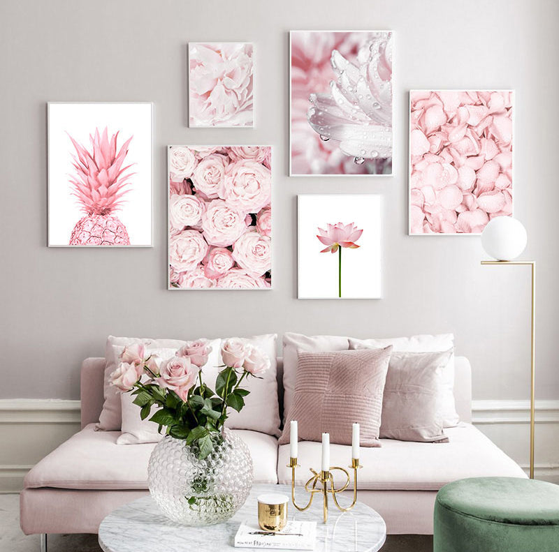 Modern Minimalist Floral Pink Wall Art Fine Art Canvas Prints Nordic S –