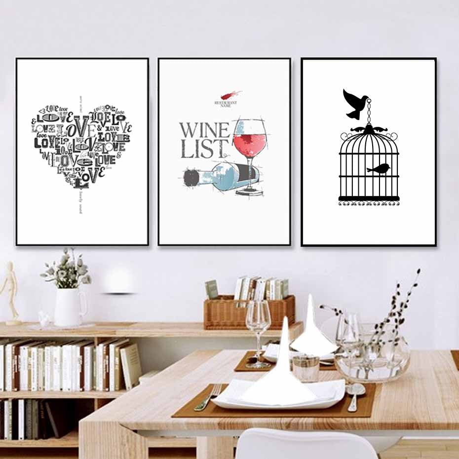 Modern Minimalist Nordic Kitchen Love Heart Wine List Wall Art Posters Nordicwallartcom