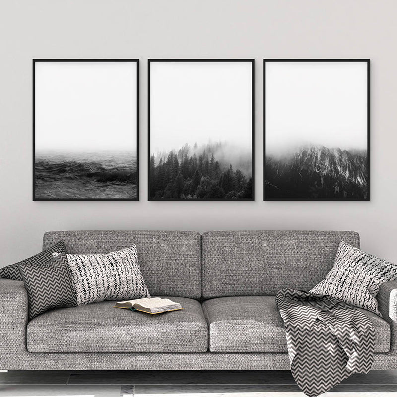 Modern Mountain Landscape Seascape Wall Art Minimalist Black White Nordic Pictures Fine Art Canvas Prints For Living Room Scandinavian Home Decor