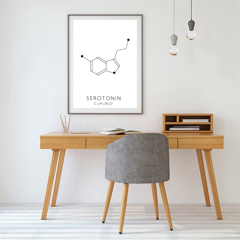 Molecular Biology Happy Hormones Wall Art Fine Art Canvas Prints Black White Minimalist Chemistry Posters For Promoting Happiness Pleasure And Relaxation