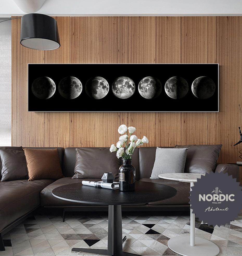 Moon Phases Wide Format Black White Wall Art Fine Art Canvas Prints Pictures For Bedroom Above The Bed Living Room Decor