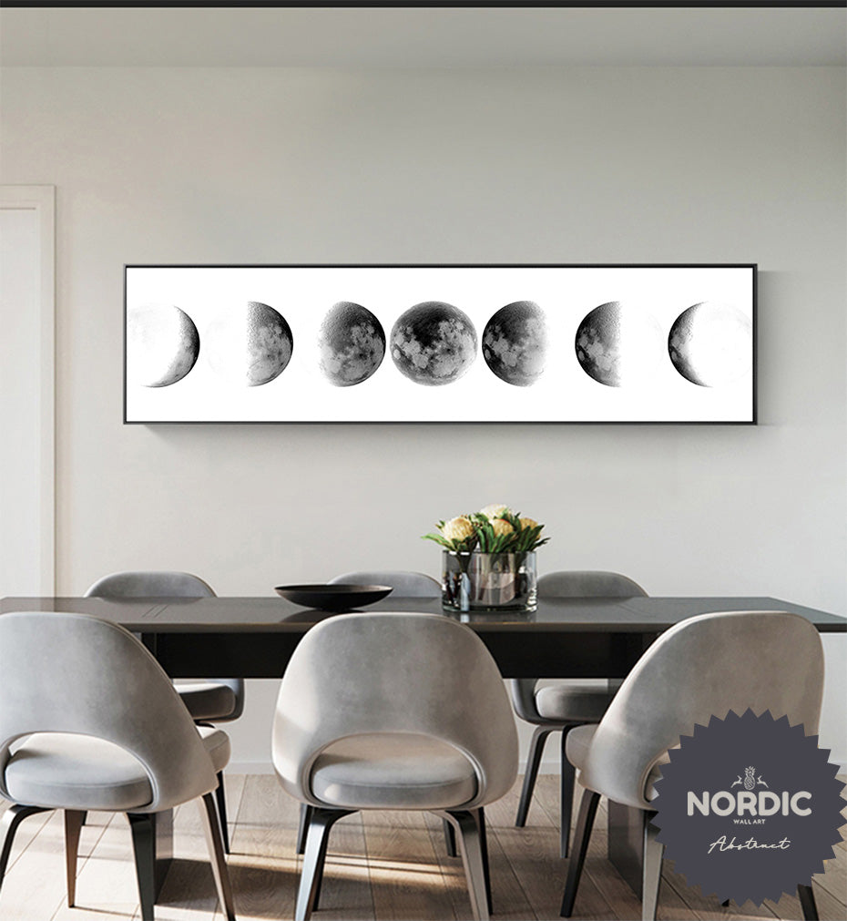 Moon Phases Wide Format Black White Wall Art Fine Art Canvas Prints Pictures For Bedroom Above The Bed Living Room Decor