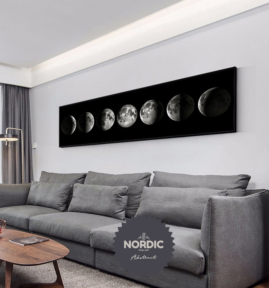 Moon Phases Wide Format Black White Wall Art Fine Art Canvas Prints Pictures For Bedroom Above The Bed Living Room Decor