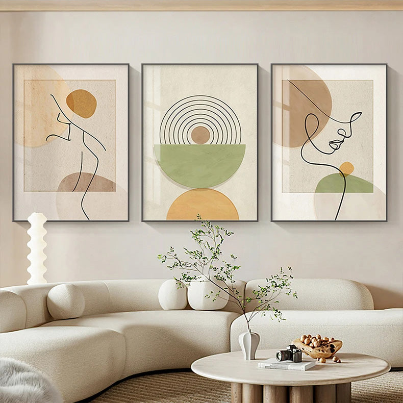 Neutral Colors Abstract Fashion Wall Art Green Orange Beige Figure Art Line Art Canvas Prints For Bedroom Living Room Boutique Salon Decor