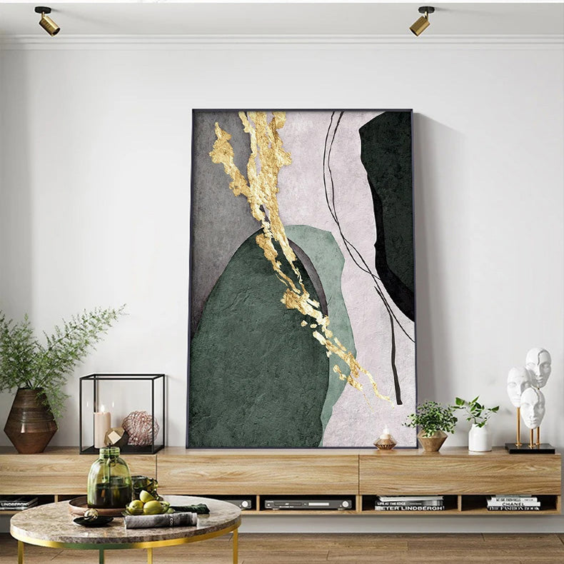 Neutral Colors Abstract Wall Art Fine Art Canvas Prints Golden Splashed Nordic Geomorphic Posters Pictures For Modern Home Office Interiors