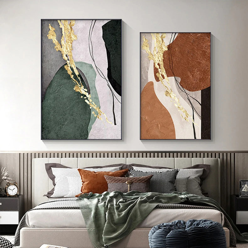 Neutral Colors Abstract Wall Art Fine Art Canvas Prints Golden Splashed Nordic Geomorphic Posters Pictures For Modern Home Office Interiors