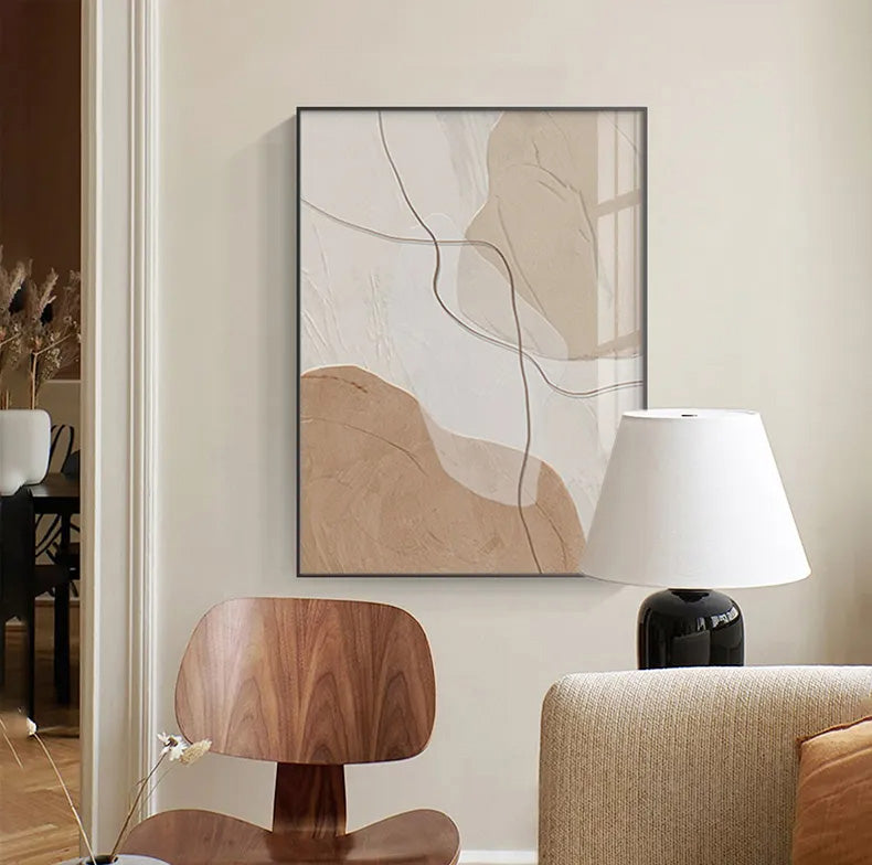 Neutral Colors Line & Curve Wall Art Fine Art Canvas Prints Modern Abstract Pictures For Minimalist Living Room Contemporary Interiors