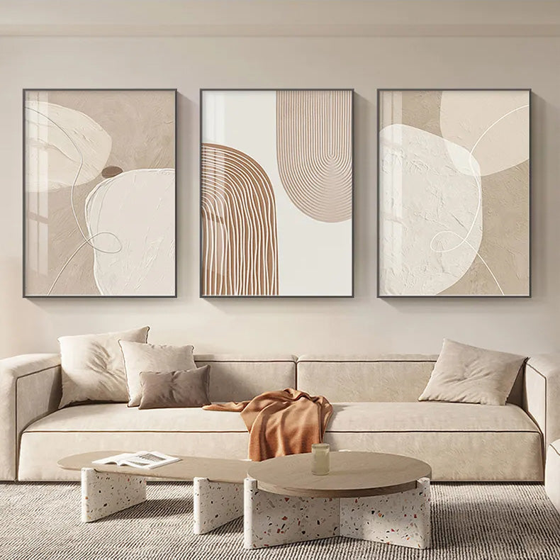 Neutral Colors Line & Curve Wall Art Fine Art Canvas Prints Modern Abstract Pictures For Minimalist Living Room Contemporary Interiors
