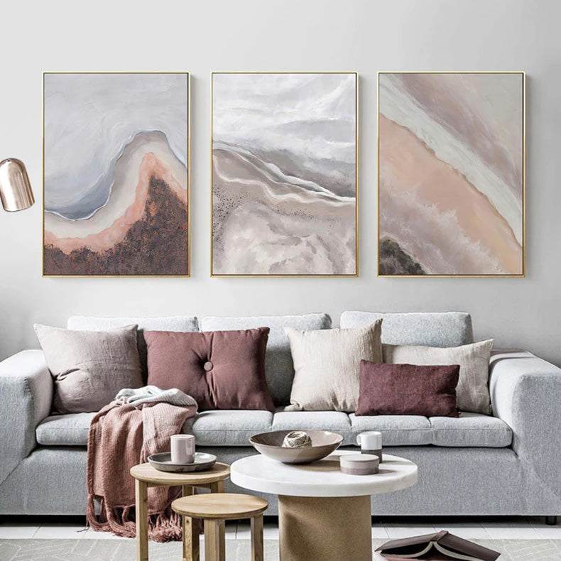 Neutral Shades Pink Abstract Ocean Shoreline Wall Art Fine Art Canvas Prints Minimalist Pictures For Living Room Bedroom Art Decor