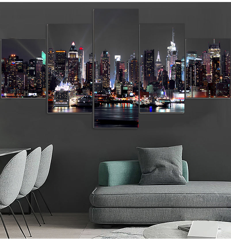 New York Cityscape Landscape Wall Art Set Of 5 Fine Art Canvas Prints Pictures For Modern Urban Loft Apartment Living Room Home Office Decor x 5pcs