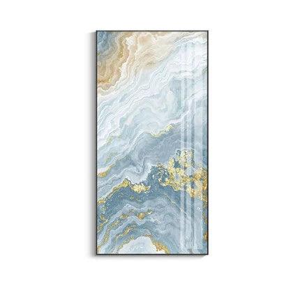 Nordic Aqua Blue Green Golden Liquid Marble Print Wall Art Fine Art Canvas Prints Pictures For Luxury Living Room Foyer Hotel Room Decor