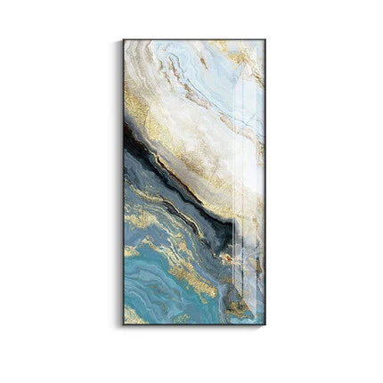 Nordic Aqua Blue Green Golden Liquid Marble Print Wall Art Fine Art Canvas Prints Pictures For Luxury Living Room Foyer Hotel Room Decor