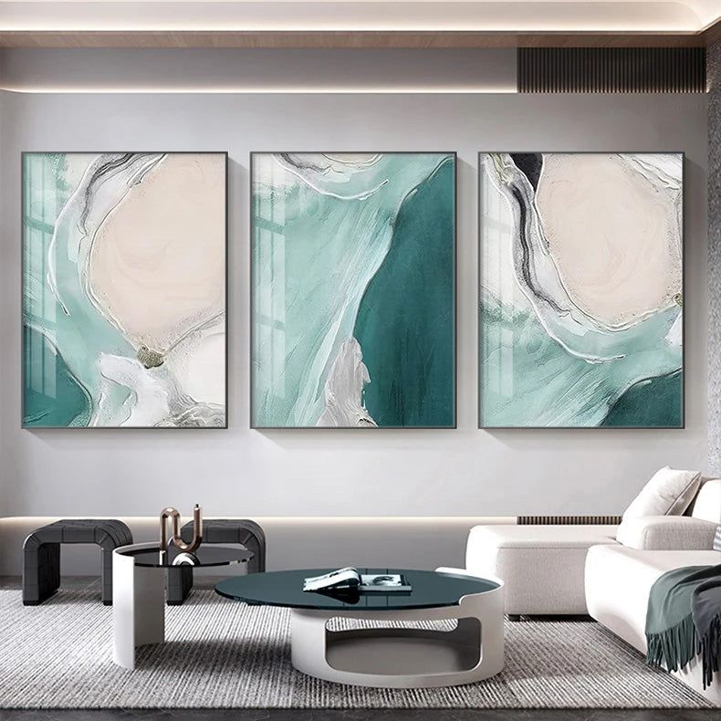 Nordic Abstract Blue Jade Beach Ocean Wall Art Fine Art Canvas Prints Modern Pictures For Living Room Bedroom Hotel Room Decor