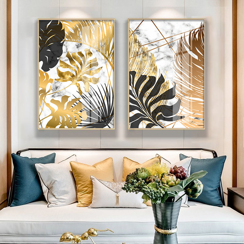 Nordic Tropical Gold Leaves Abstract Wall Art Posters Fine Art Canvas –