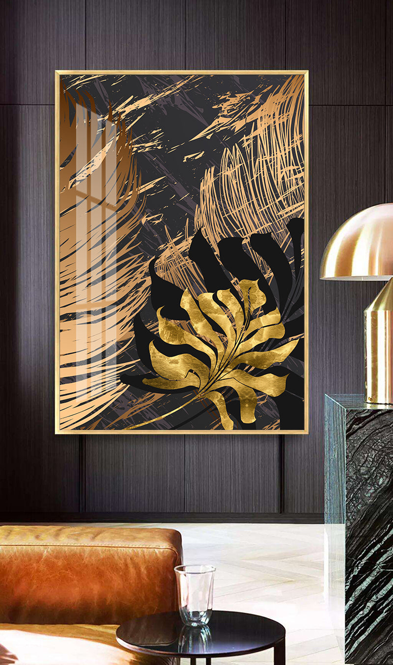 Nordic Tropical Gold Leaves Abstract Wall Art Posters Fine Art Canvas Prints Trendy Pictures For Modern Apartment Living Room Decor