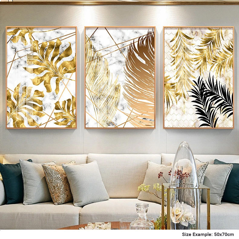 Nordic Tropical Gold Leaves Abstract Wall Art Posters Fine Art Canvas Prints For Modern Office Or Apartment Pictures For Living Room Decor