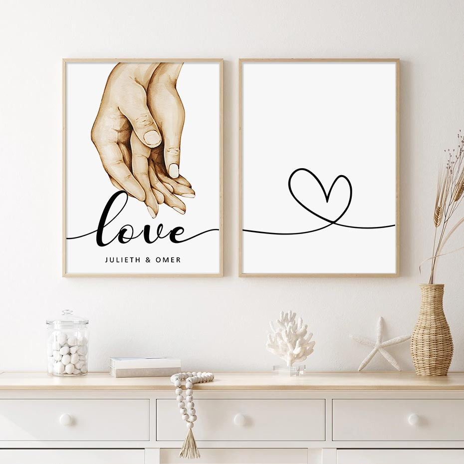Personalized Family Names Hands Posters Love Wall Art Fine Art Canvas Prints Pictures For Family Living Room Kid's Room Wall Decor