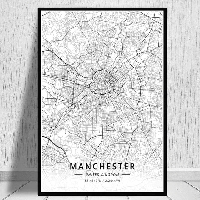 Personalized City Map For Your Wall - High Resolution Highly Detailed Minimalist Nordic Style Wall Map Customized For Any City Or Town