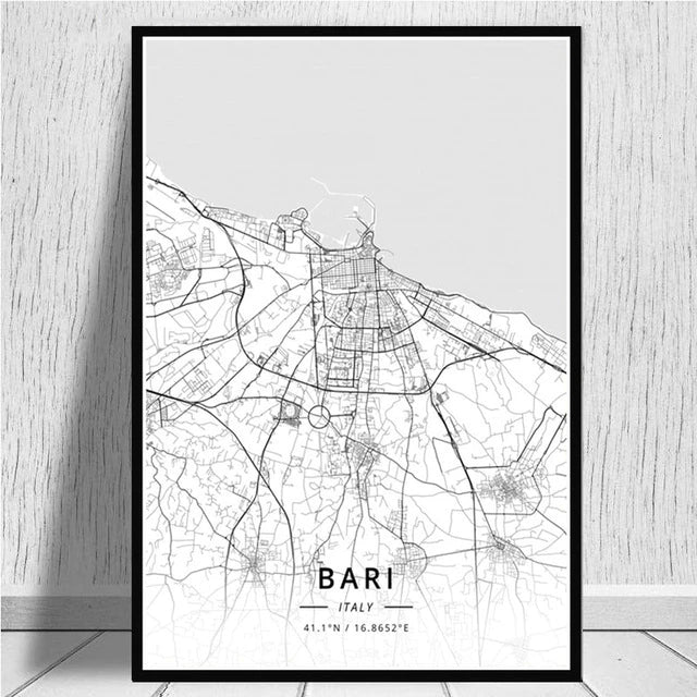 Personalized City Map For Your Wall - High Resolution Highly Detailed Minimalist Nordic Style Wall Map Customized For Any City Or Town