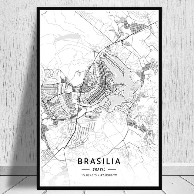 Personalized City Map For Your Wall - High Resolution Highly Detailed Minimalist Nordic Style Wall Map Customized For Any City Or Town