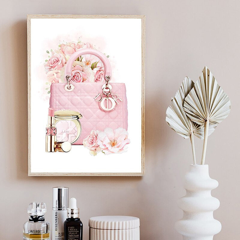 Lv Pink Heart Fashion Handbag Wall Art Mirror Frame