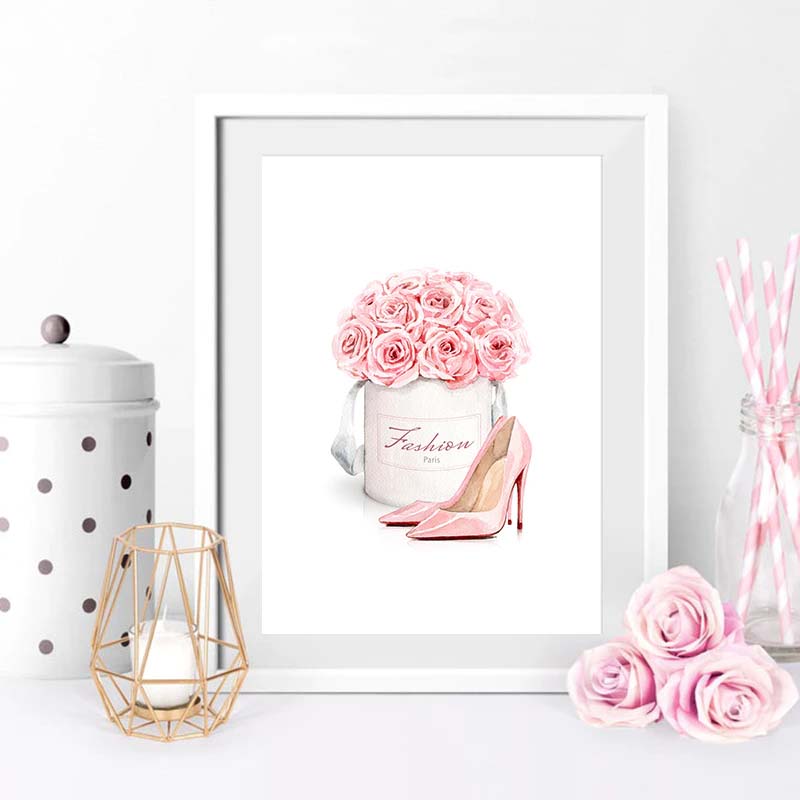  Canvas Wall Art Glam Perfume Chanel Pictures Wall Decor Pink  Flowers And Gold Canvas Wall Art Girl Home Decor For Bedroom Wall Bathroom  Set Room Decor 16 * 24: Posters & Prints
