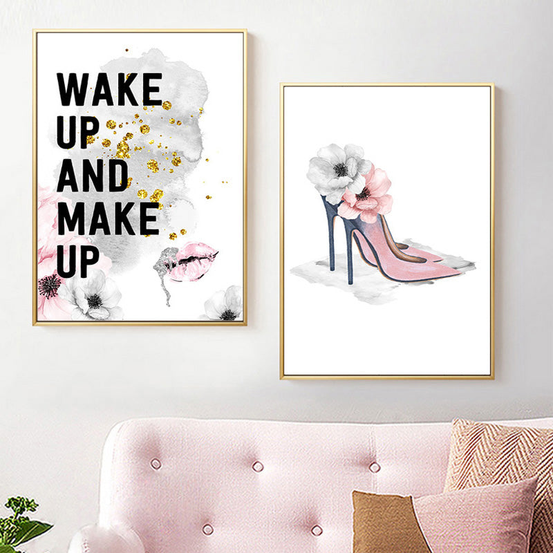 Pink Lipstick Paris Perfume Fashion Wall Art Fine Art Canvas Prints Glamour Makeup High Heels Party Posters Salon Pictures Girls Bedroom Wall Art Decor