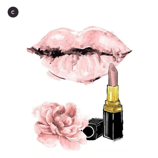 Fashion Prints Pink Lips Poster Classy Perfume Art Décor -  Sweden