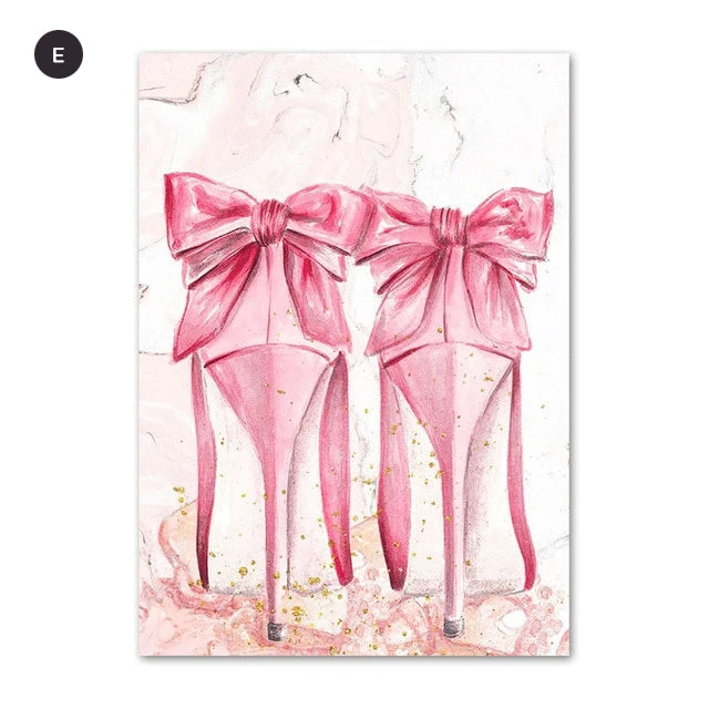 Tall Pink Gold With Bow Shoes Glitter Stripe Art: Canvas Prints, Frames &  Posters