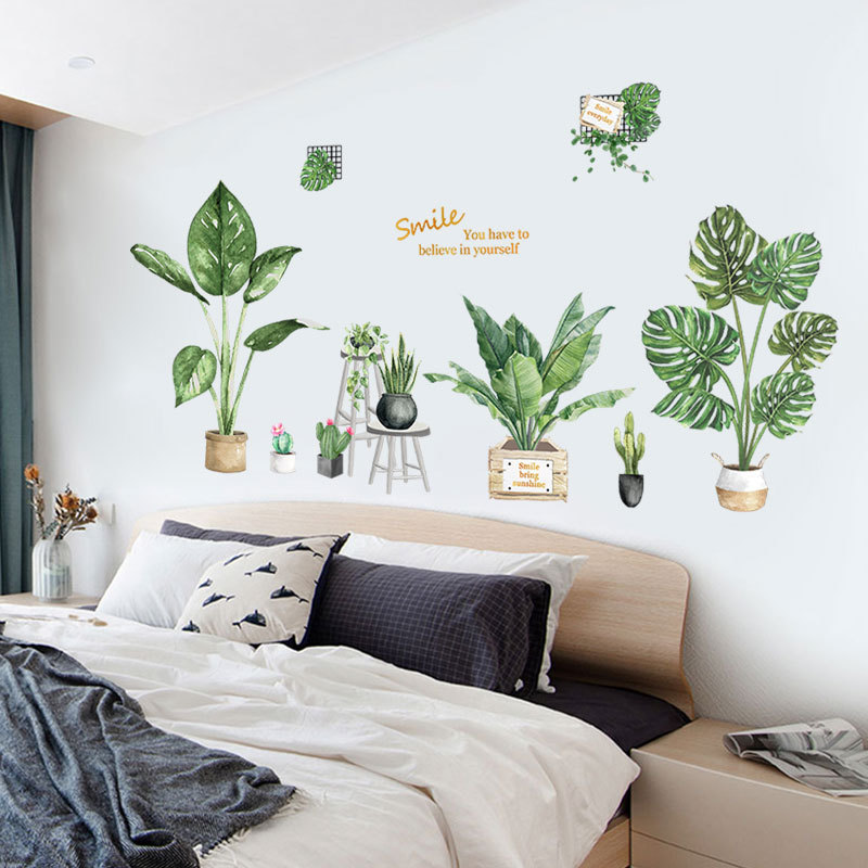 Potted Houseplants Wall Mural Removable PVC Creative DIY Wall Decals For Living Room Dining Room Nordic Style Greenery Wall Decorations