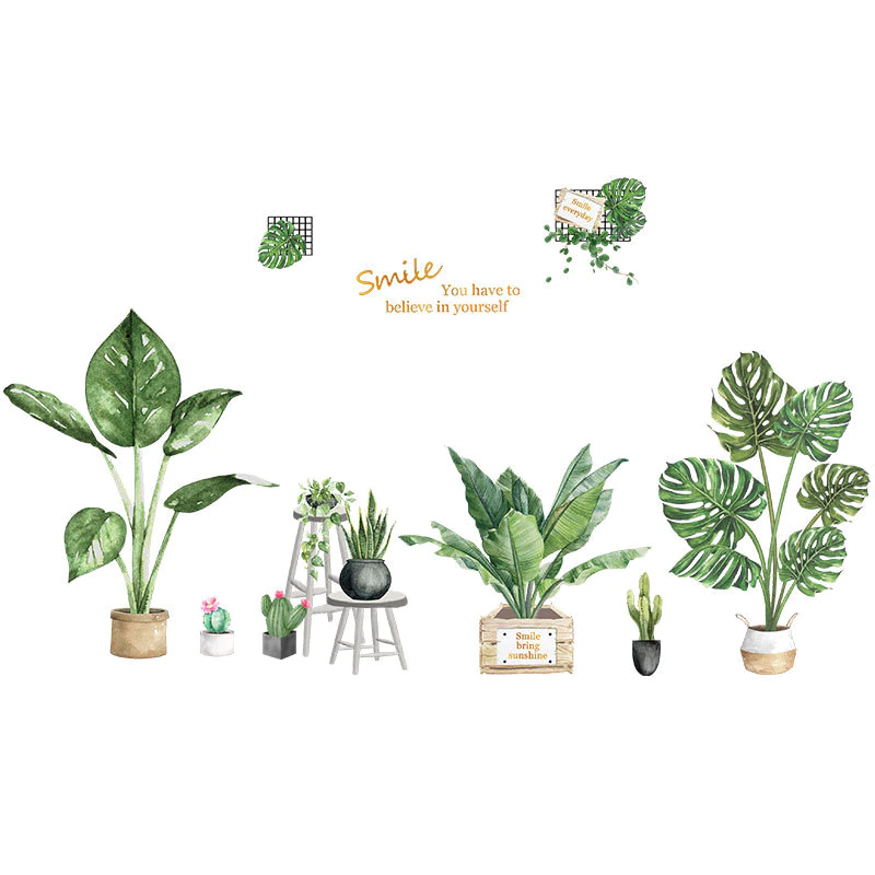 Potted Houseplants Wall Mural Removable PVC Creative DIY Wall Decals For Living Room Dining Room Nordic Style Greenery Wall Decorations
