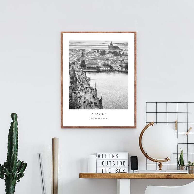 Prague City Map Wall Art Black White Minimalist European Czech Republic Travel Pictures For Living Room Dining Room Home Office Nordic Wall Art Decor