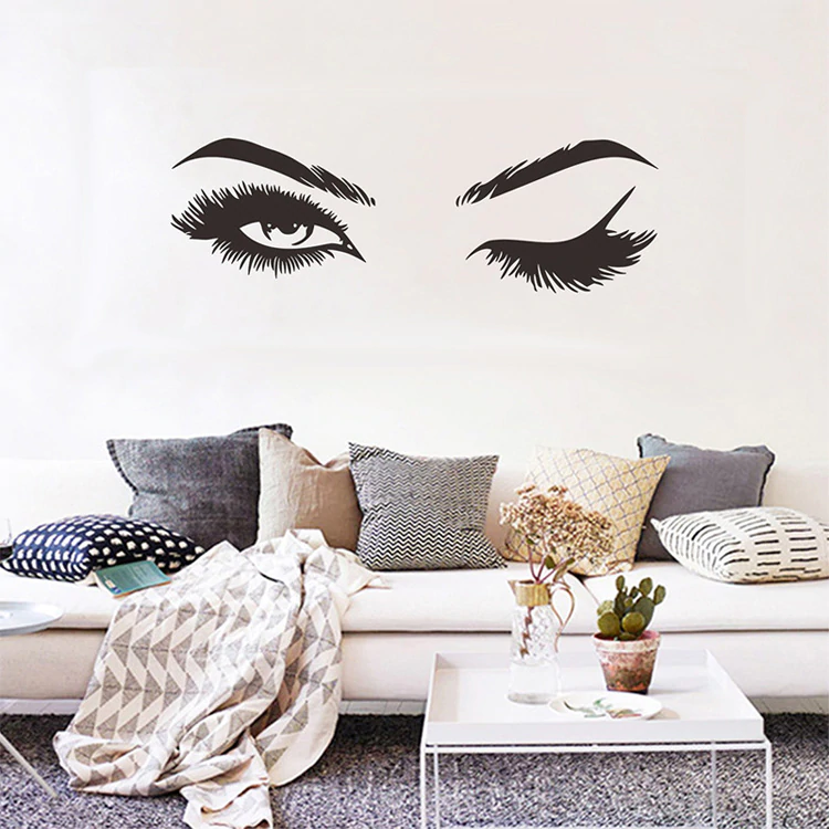 Pretty Eyes Eyelashes Wall Decal For Girls Room Stylish Mural Art Decal For Salon Wall Nordicwallart Com