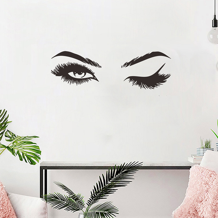 Pretty Eyes Eyelashes Wall Decal For Girls Room Stylish Mural Art Decal Removable Wall Sticker DIY Wall Decoration For Salon Or Home Decor