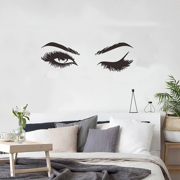 Pretty Eyes Eyelashes Wall Decal For Girls Room Stylish Mural Art Decal Removable Wall Sticker DIY Wall Decoration For Salon Or Home Decor