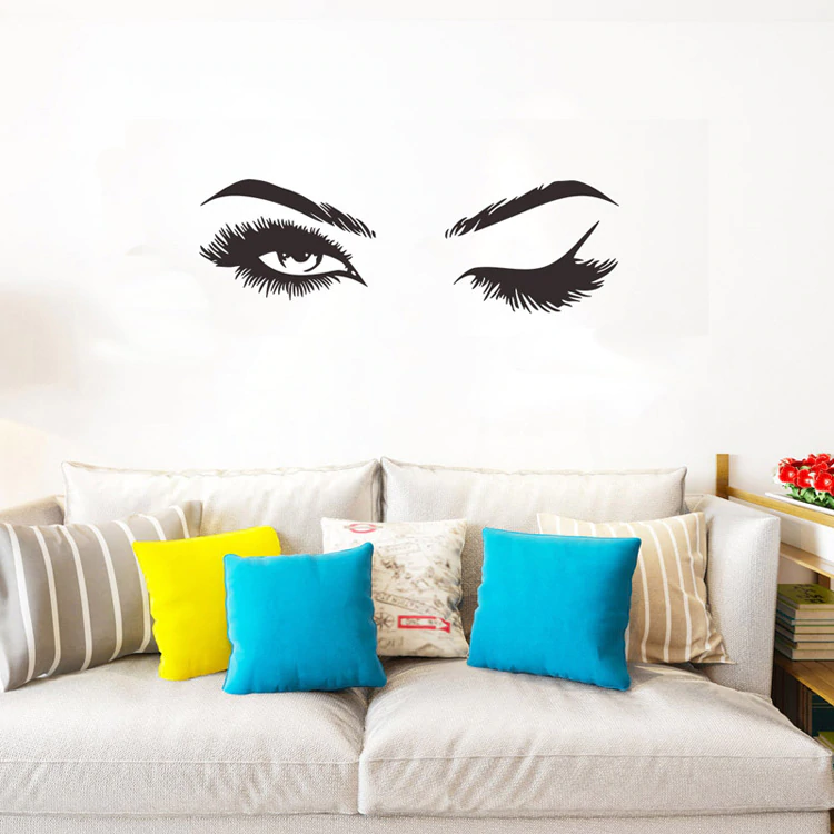 Pretty Eyes Eyelashes Wall Decal For Girls Room Stylish Mural Art Decal Removable Wall Sticker DIY Wall Decoration For Salon Or Home Decor