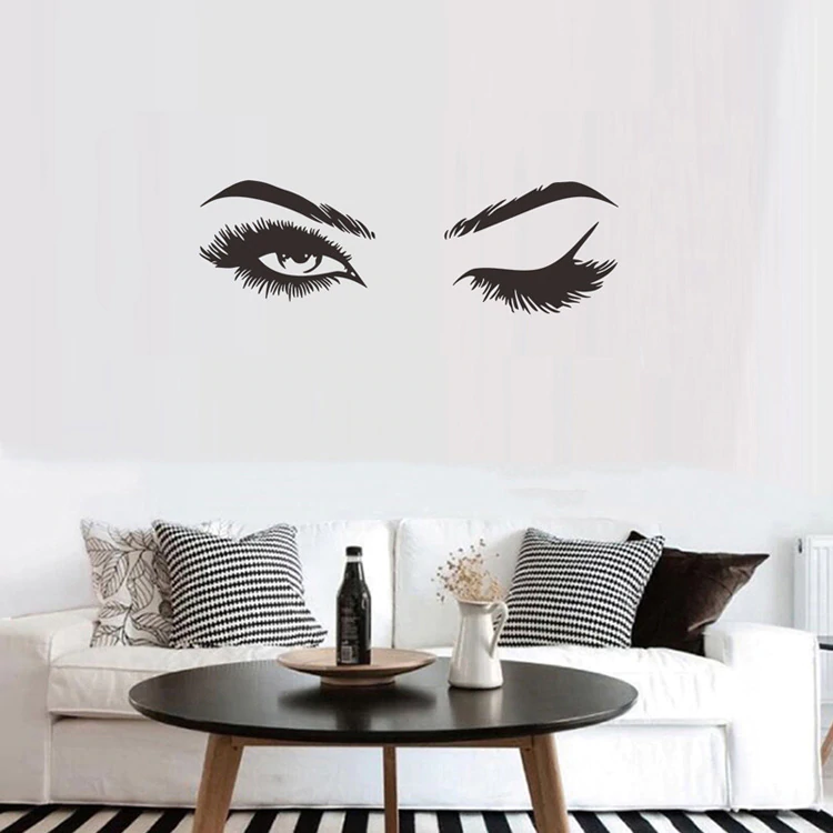 Pretty Eyes Eyelashes Wall Decal For Girls Room Stylish Mural Art Decal Removable Wall Sticker DIY Wall Decoration For Salon Or Home Decor