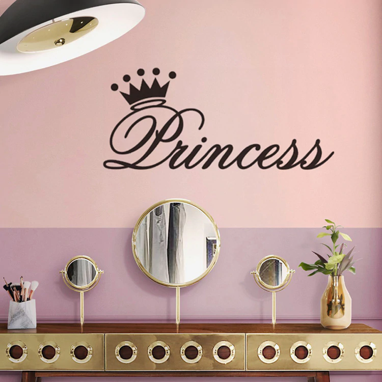 Princess Word Art Wall Mural With Crown Removable PVC DIY Wall Decal For Girls Room Little Princess Bedroom Decor Nordic Style Design