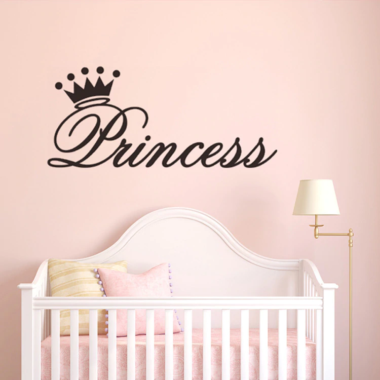 Princess Word Art Wall Mural With Crown Removable PVC DIY Wall Decal For Girls Room Little Princess Bedroom Decor Nordic Style Design