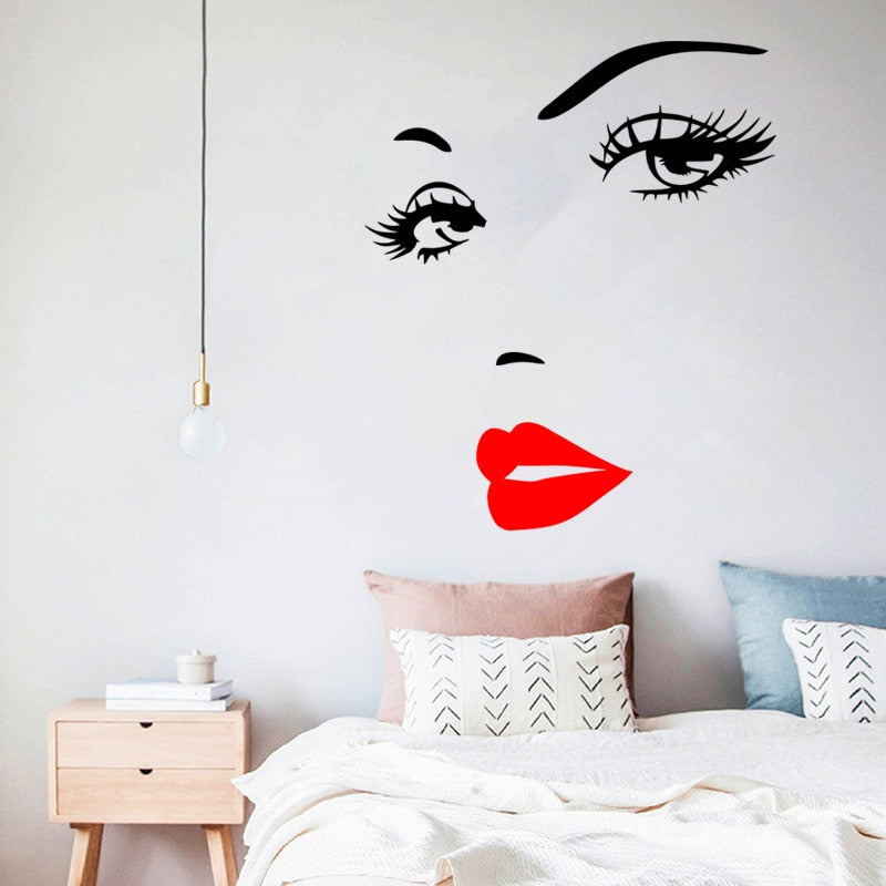 Red Lips And Eyelashes Fashion Wall Mural Removable PVC Vinyl Wall Dec ...