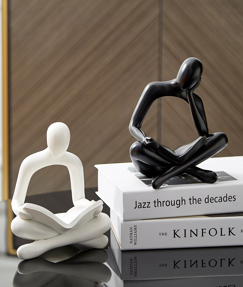 Reading Men Abstract Statues Miniature Figurines Resin Sculpture Decor –