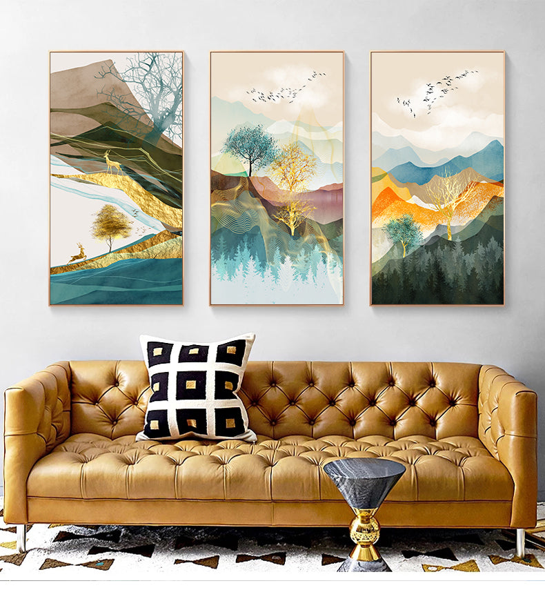 Realm Of The Golden Stag Abstract Nordic Landscape Wall Art Fine Art Canvas Prints Luxury Pictures For Loft Apartment Living Room Stylish Modern Home Decor