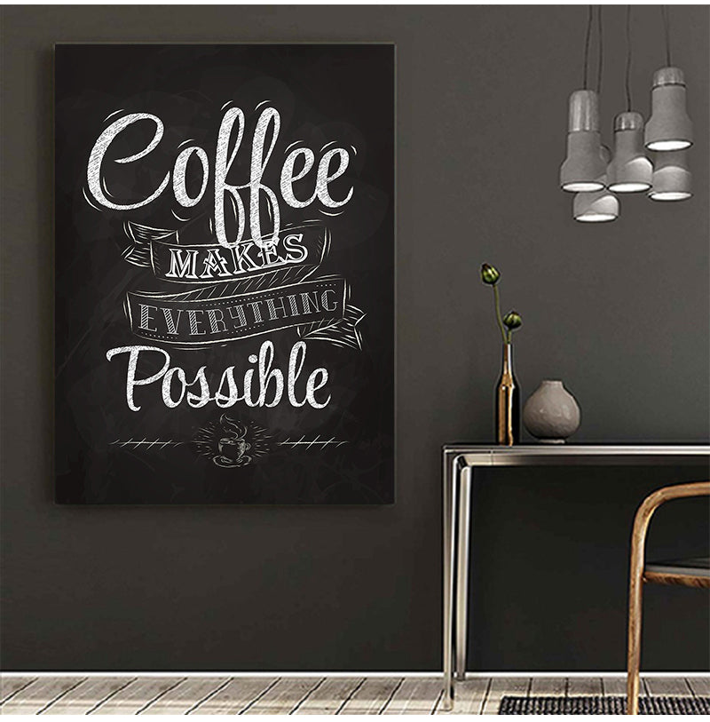 Retro Café Chalkboard Style Coffee Quote Wall Art Fine Art Canvas Print Black White Poster Picture For Kitchen Dining Room Coffee Shop Art Decor